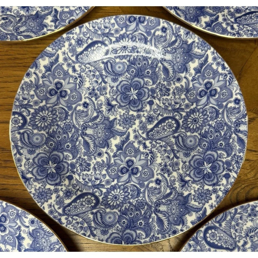 5‎ Antique Reflections J Godinger Blue Floral Dessert Plate 7.5